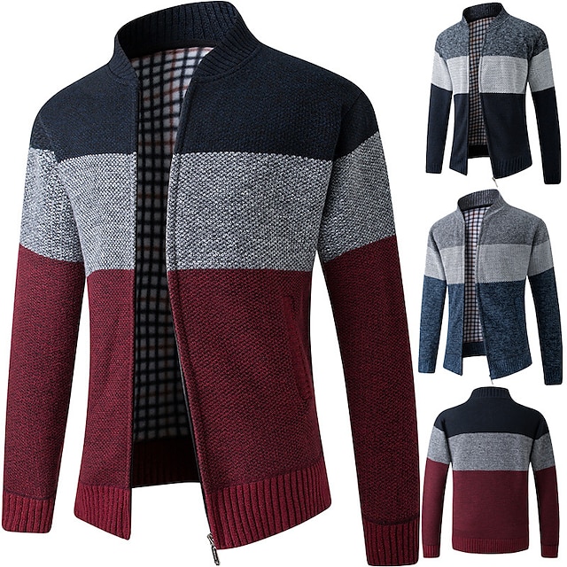 Men's colorblocked stand-up collar warm cashmere jacket-Comfort & Reliable