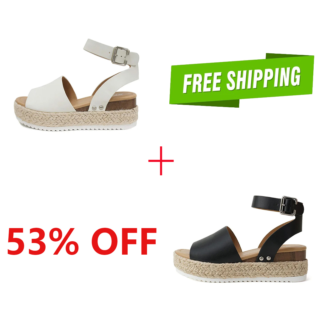 2025 Womens Buckle Ankle Strap Flatform Wedge Casual Sandals-Comfort & Reliable