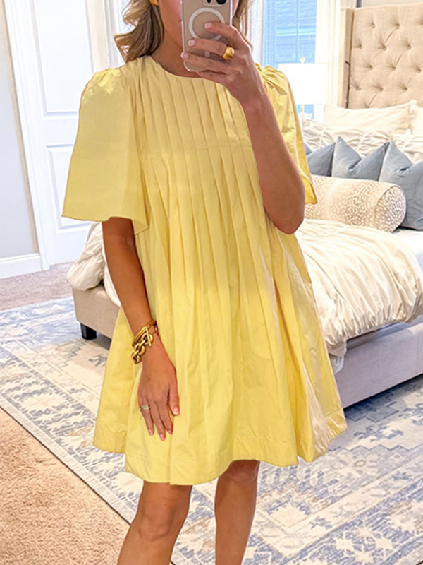 NEW🔥 Loose Round Neck Pleated Dress- Tax Free