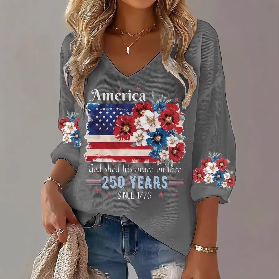 Women's American 250th Anniversary Three-Quarter Sleeve V-Neck Top