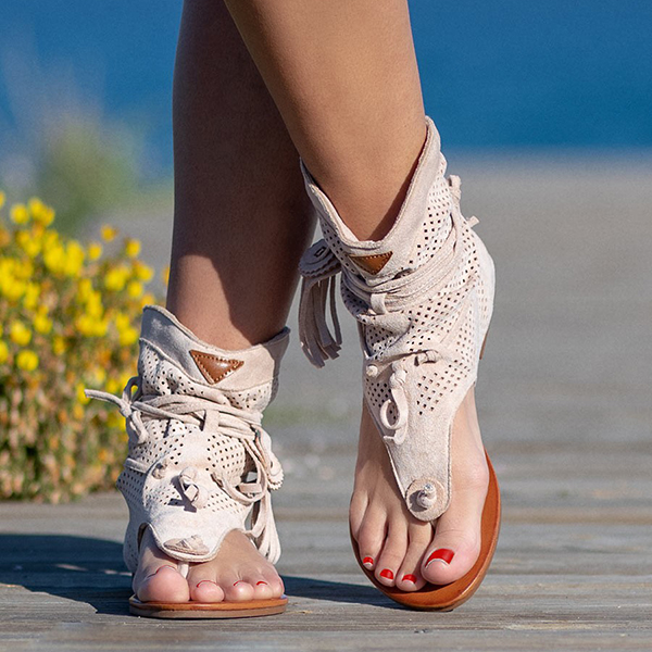 😍Last Day 50% OFF😍-Womens Back Strappy Retro Bohemian Tassel Sandals-Comfort & Reliable