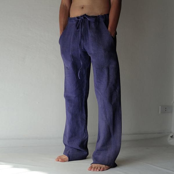 Loose Fit Leisure Trousers Drawstring Elastic Waist Solid Color Linen Straight Pants Long Pants Homewear-Comfort & Reliable