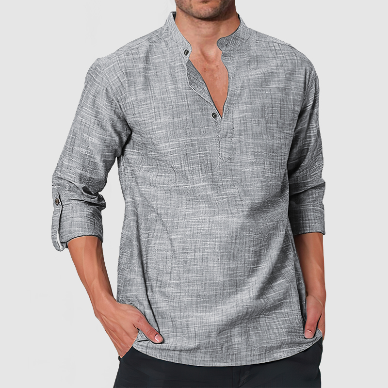Men's Casual Linen Long Sleeve Henley Shirt-Comfort & Reliable