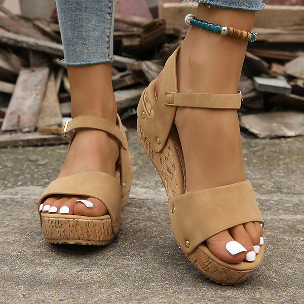 😍Last Day 70% OFF😍-Women's Retro Leather Buckle Wedge Heel Sandals-Comfort & Reliable