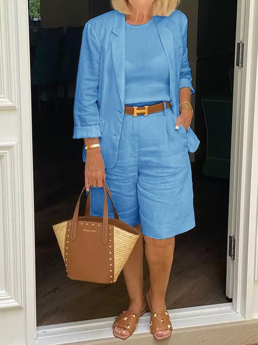 Casual Long Sleeve Coat and Shorts Two-piece Set-Comfort & Reliable