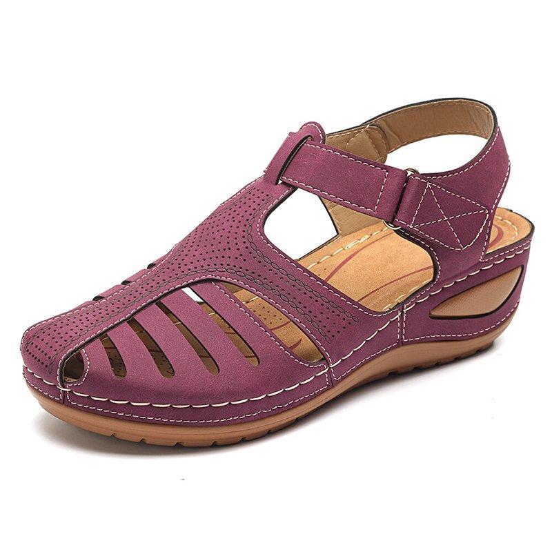 Women Hollow Out Breathable Wedges Thick Sole Buckle Sandals-Comfort & Reliable