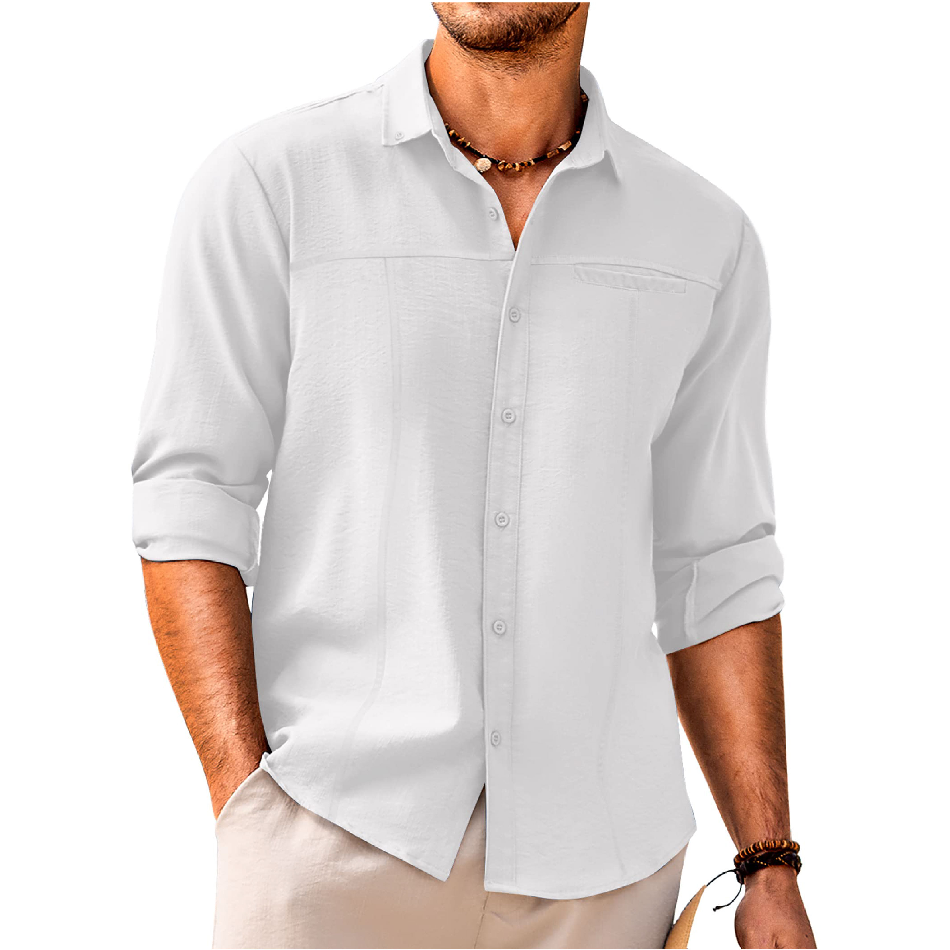 Men's Casual Button Down Linen Shirt With Pocket-Comfort & Reliable