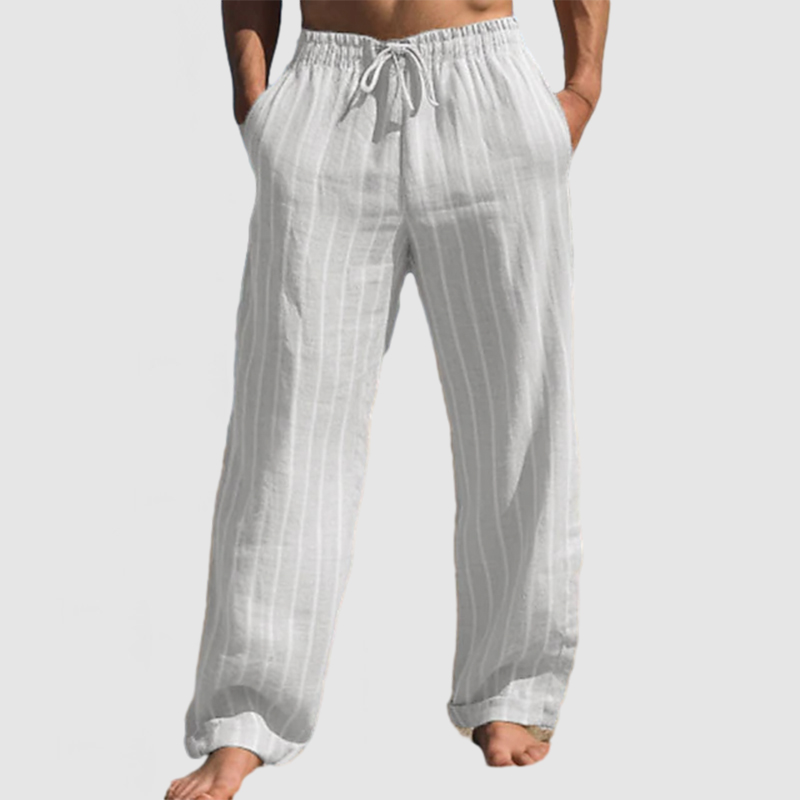 Men's Summer Vacation Striped Cotton Linen Beach Trousers-Comfort & Reliable