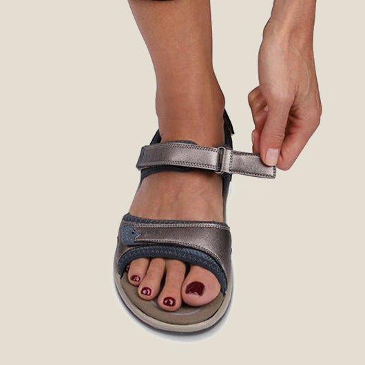 Last Day 70% OFF - Women's Casual Comfortable Leather Arch Support Flat Open Toe Velcro Sandals-Comfort & Reliable