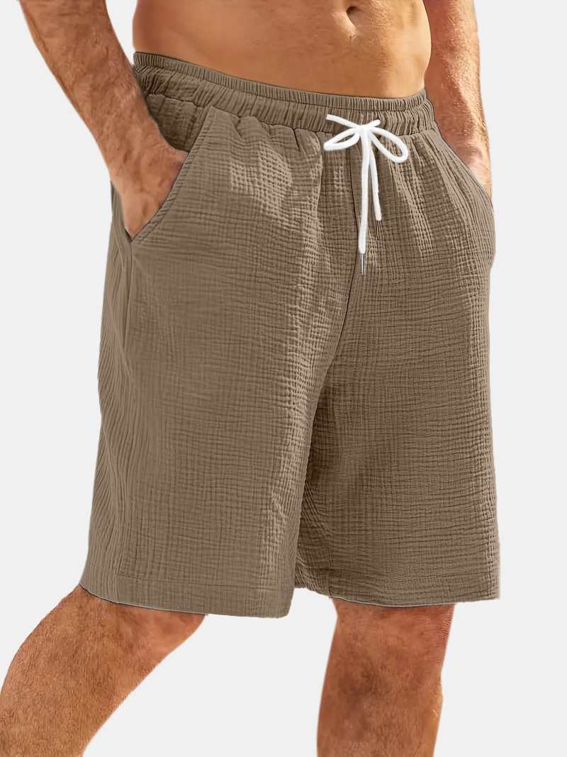 Men's Casual Hawaiian Bubble Wrinkle Comfortable Solid Color Beach Shorts