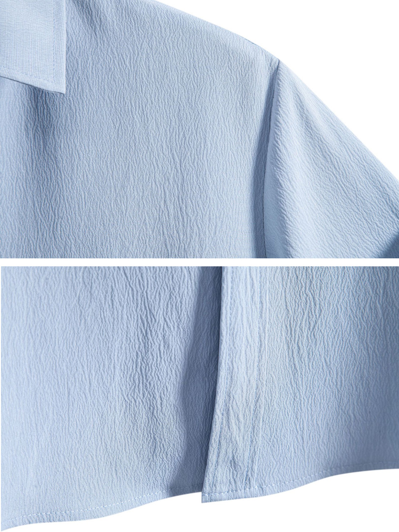 Men's Casual Pleated Solid Pocket Short Sleeve Shirt