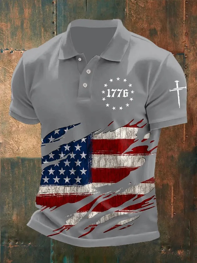 Men's American 250th Anniversary Print Casual Polo Shirt