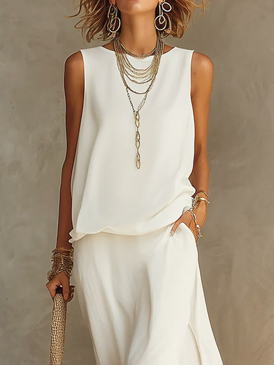 Women's Art Stylish Casual Top And Skirts Cotton Linen Two-piece Set