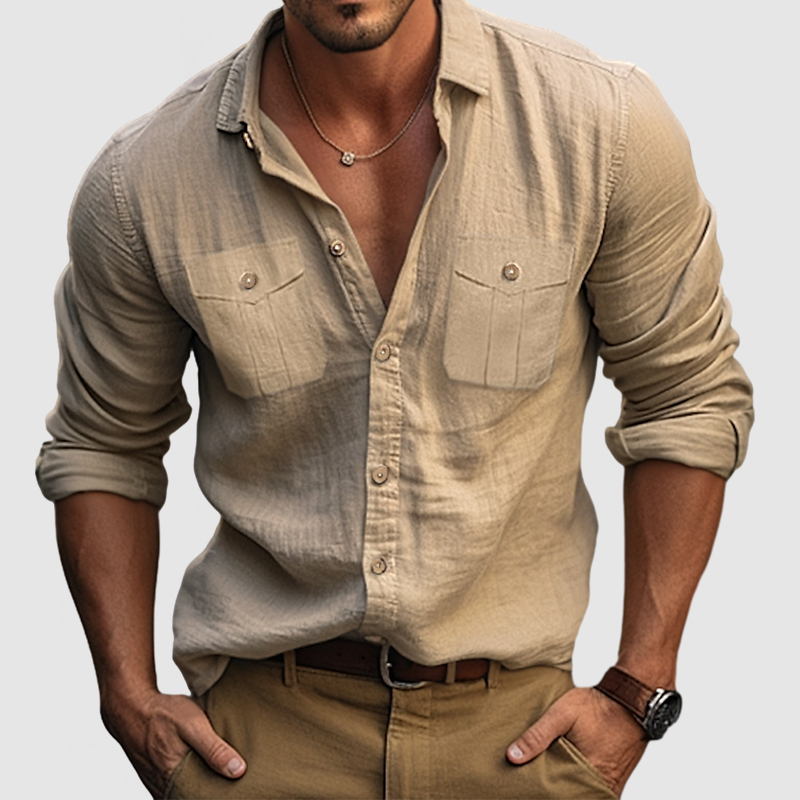 Men's Cotton Linen Pocket Shirt-Comfort & Reliable