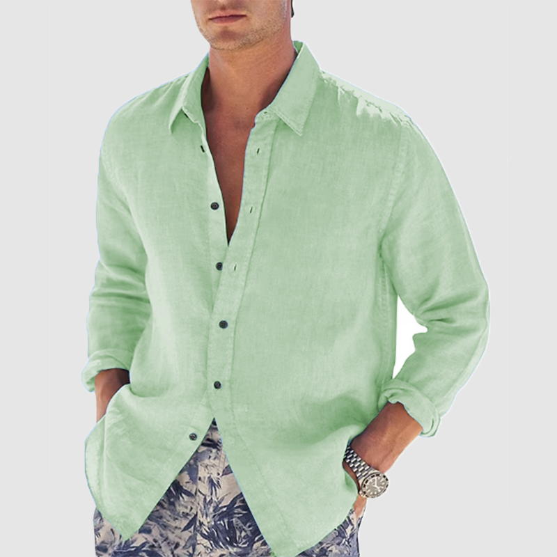 Men's lapel solid color long sleeve shirt loose casual shirt-Comfort & Reliable