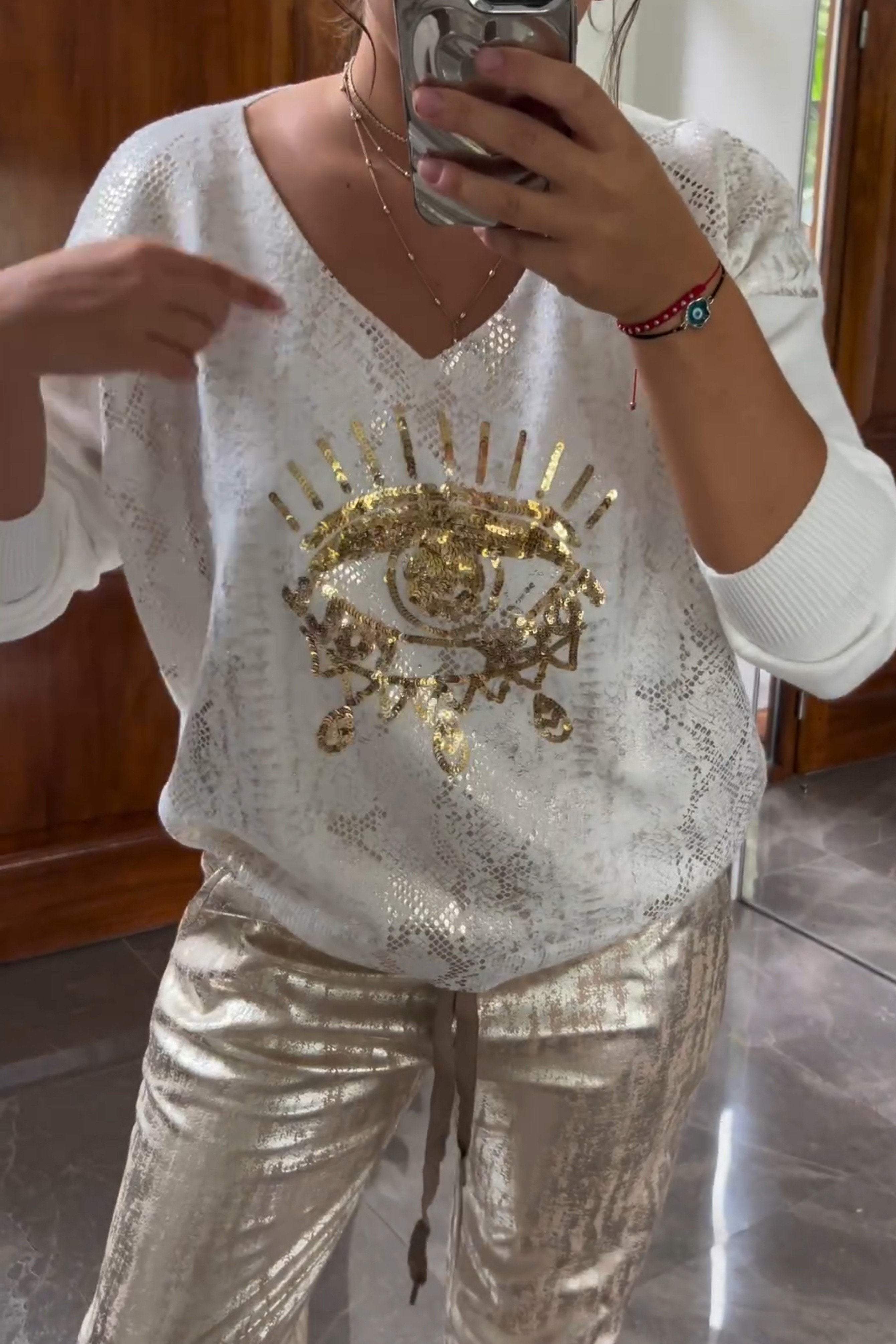 Fashionable Sequin Top And Bronzing Trousers Two-piece Set-Comfort & Reliable