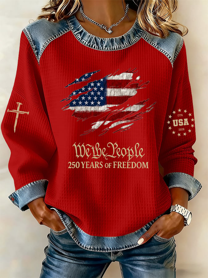 Women's 250th America Anniversary Casual Printed Waffle Sweatshirt-Comfort & Reliable