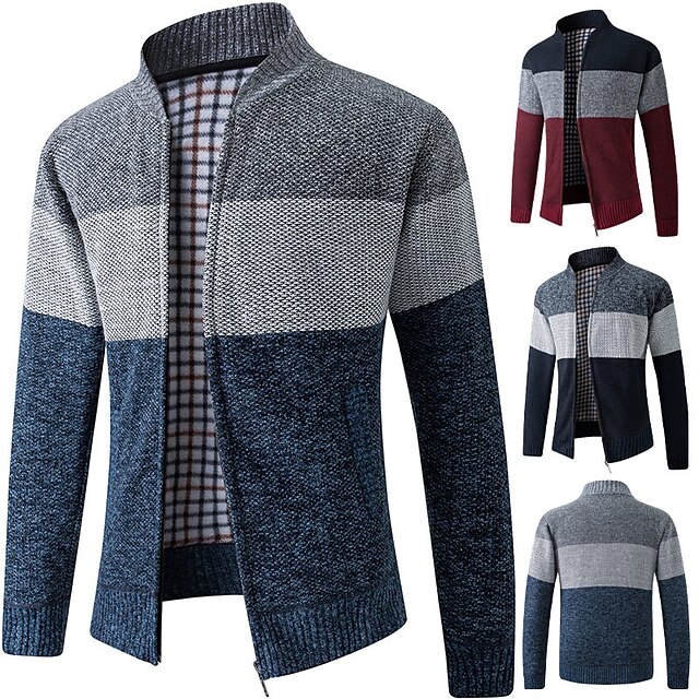 Men's colorblocked stand-up collar warm cashmere jacket-Comfort & Reliable