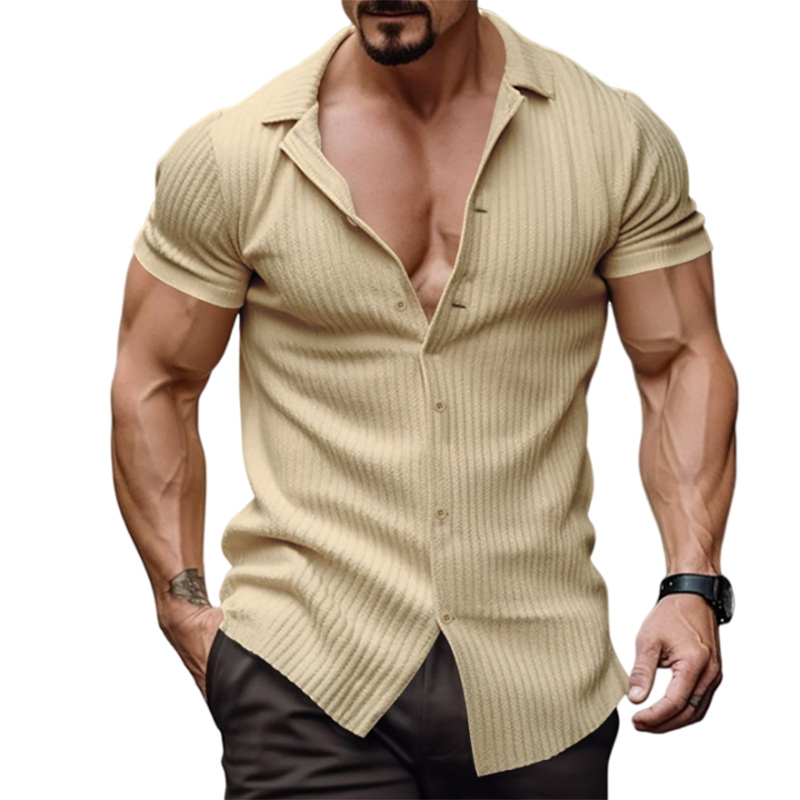 Men's Fashion Casual Vertical Stripe Short Sleeve Lapel Top-Comfort & Reliable