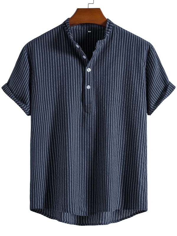 Men Linen Striped Half Button Shirt-Comfort & Reliable