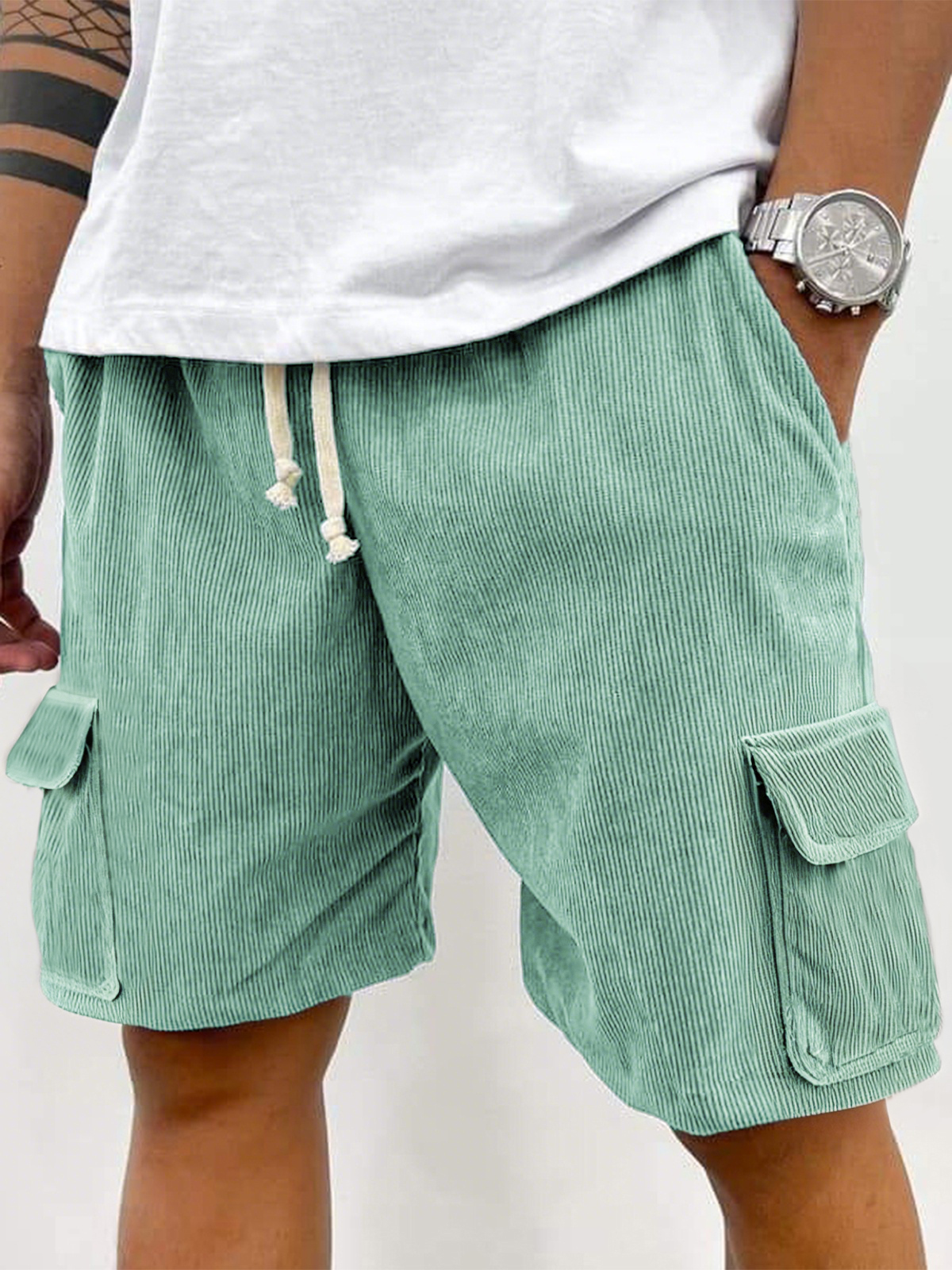 Men's Corduroy Stylish Multi-Pocket Lace Up Utility Casual Cargo Shorts-Comfort & Reliable