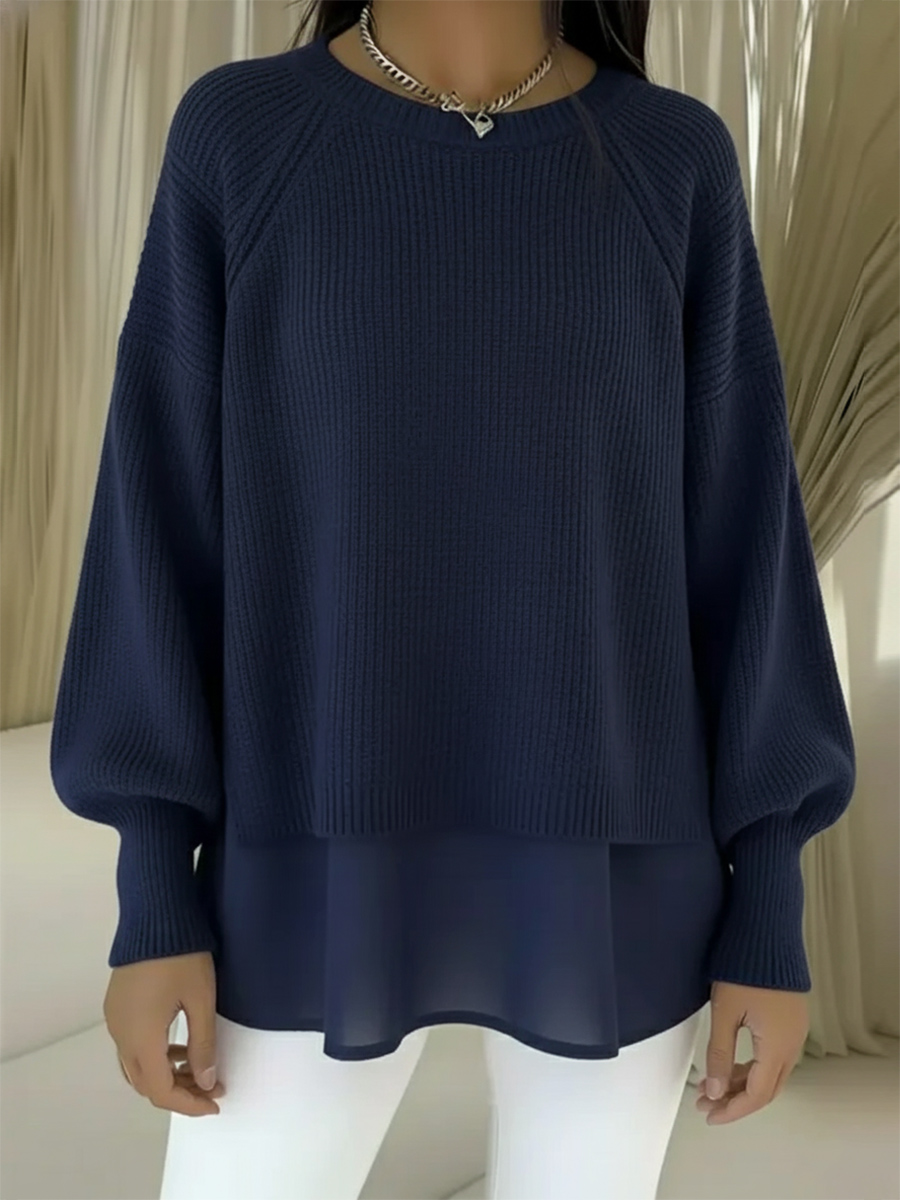 CLEARANCE SALE🔥 Women's Comfortable Patchwork Faux Two-piece Lantern Sleeve Sweater
