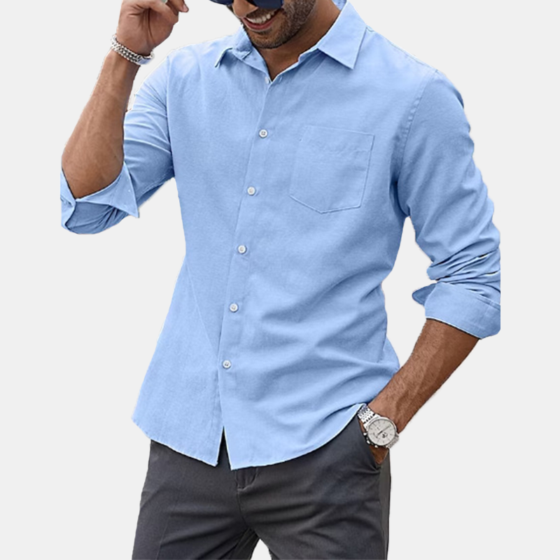 Men's lapel long sleeve solid color shirt-Comfort & Reliable