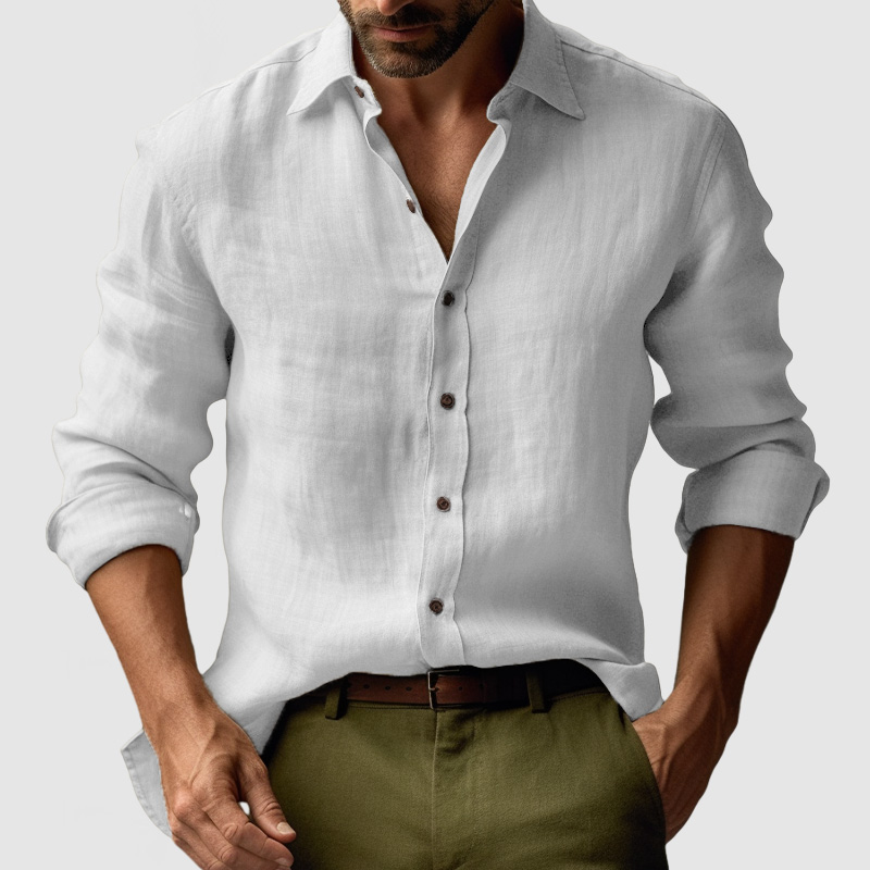 Men's Vintage Cotton Linen Long Sleeve Shirt-Comfort & Reliable