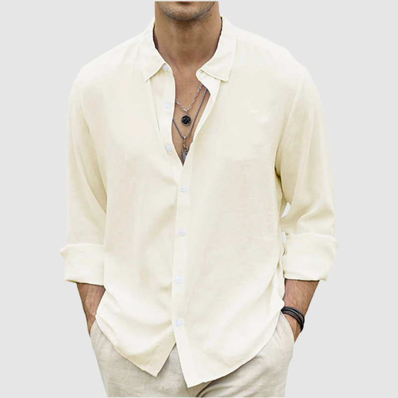 Men's summer casual button-up shirt long sleeve solid color holiday shirt-Comfort & Reliable