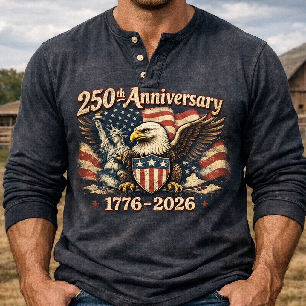 Men's US 250th Anniversary Long-Sleeve Henley Shirt-Comfort & Reliable