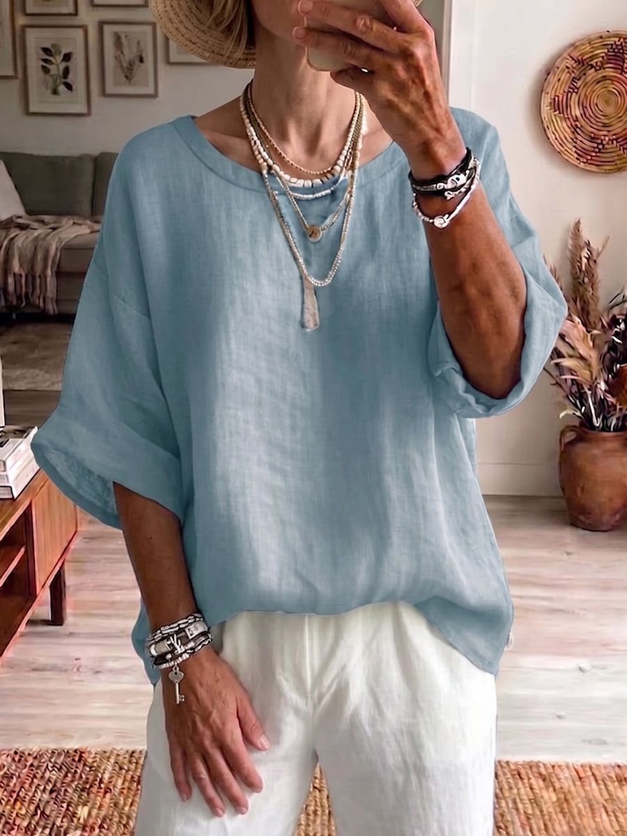 New Arrivals🔥Minimalist Boat-neck Cotton-linen Shirt With Batwing Sleeves