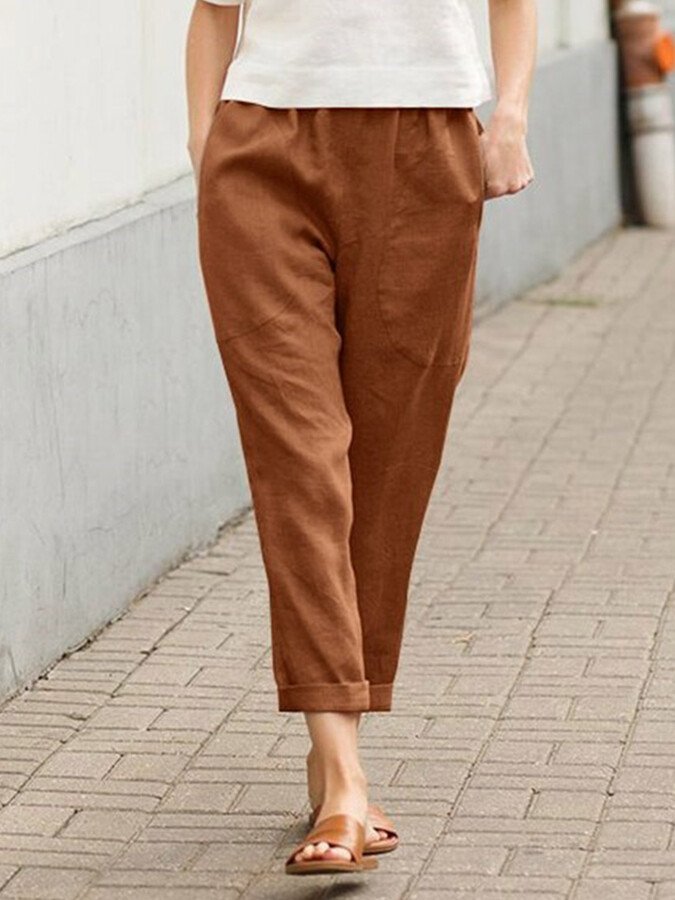 Women's Cotton Linen Solid Color Loose Pocket Harem Pants-Comfort & Reliable