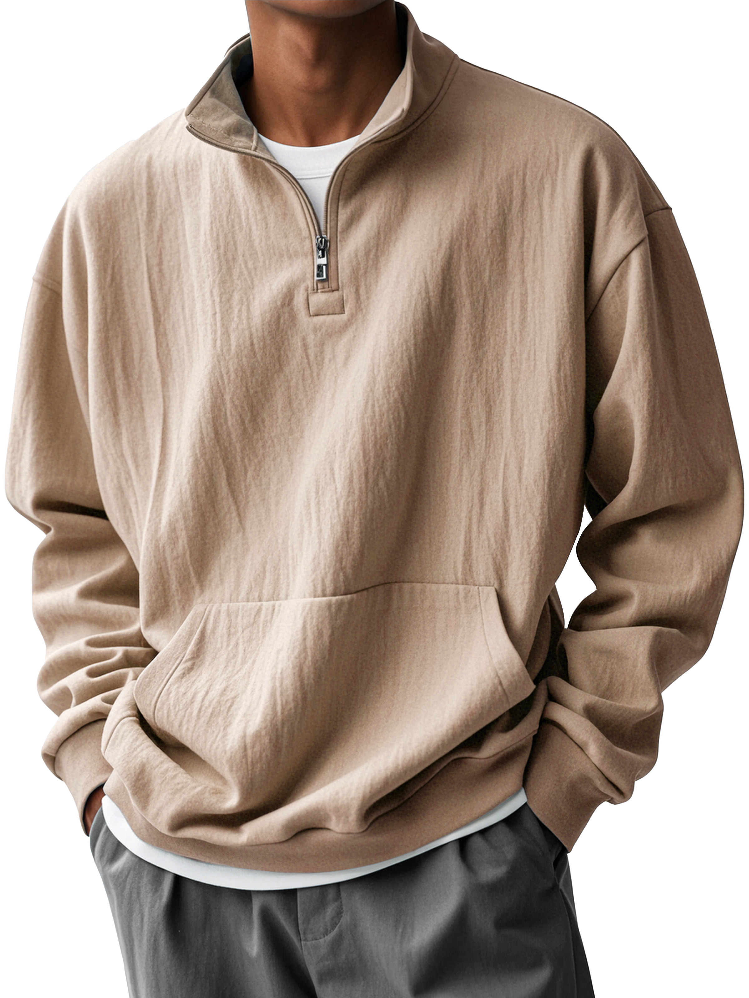 Men's Fashionable Half-Zip Pocket Stand Collar Sweatshirt-Comfort & Reliable