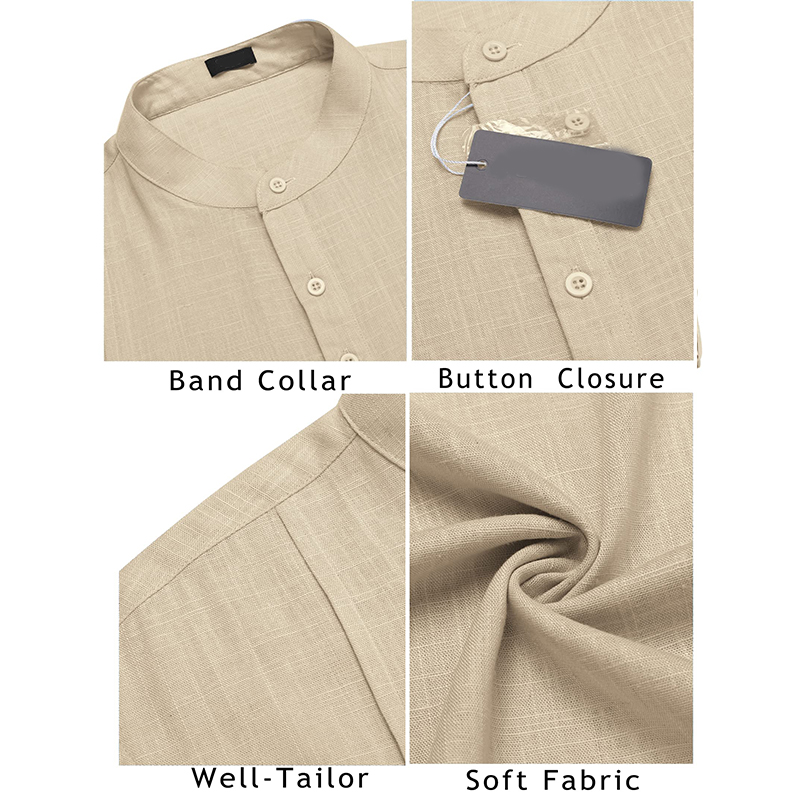 Men's Linen Cotton Henley Shirt Casual Beach Hippie Shirts Short Sleeve T Shirts-Comfort & Reliable
