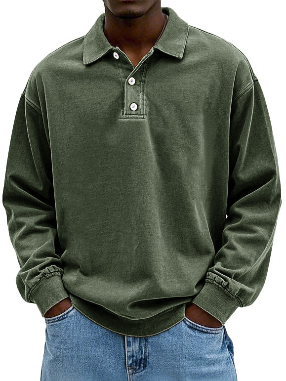CLEARANCE SALE🔥 Men's Fashion Retro Washed Distressed Cotton Lapel Long Sleeve Polo Shirt-Comfort & Reliable