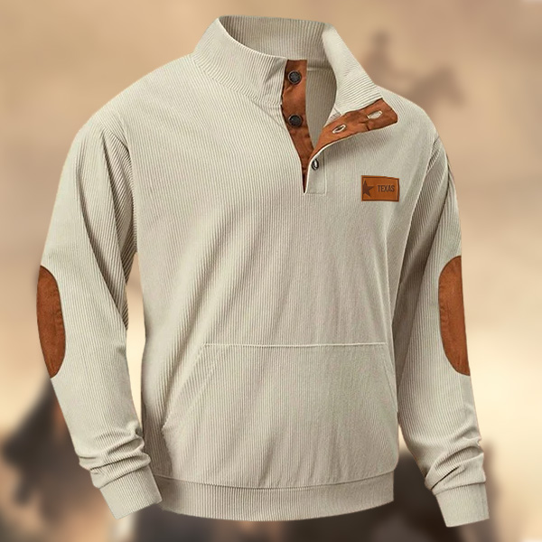 Men's Western Texas License Plate Leather Patches Corduroy Ziper Sweatshirt-Comfort & Reliable