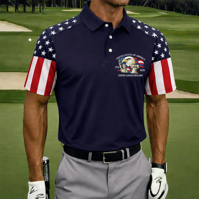 US 250th Anniversary Print Men's Polo Shirt-Comfort & Reliable