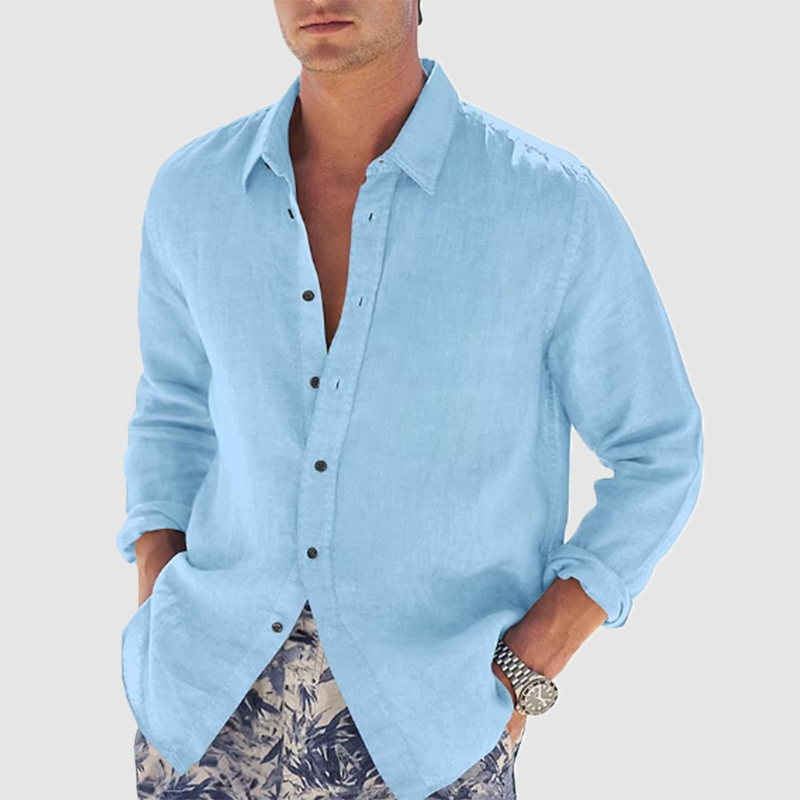 Men's lapel solid color long sleeve shirt loose casual shirt-Comfort & Reliable