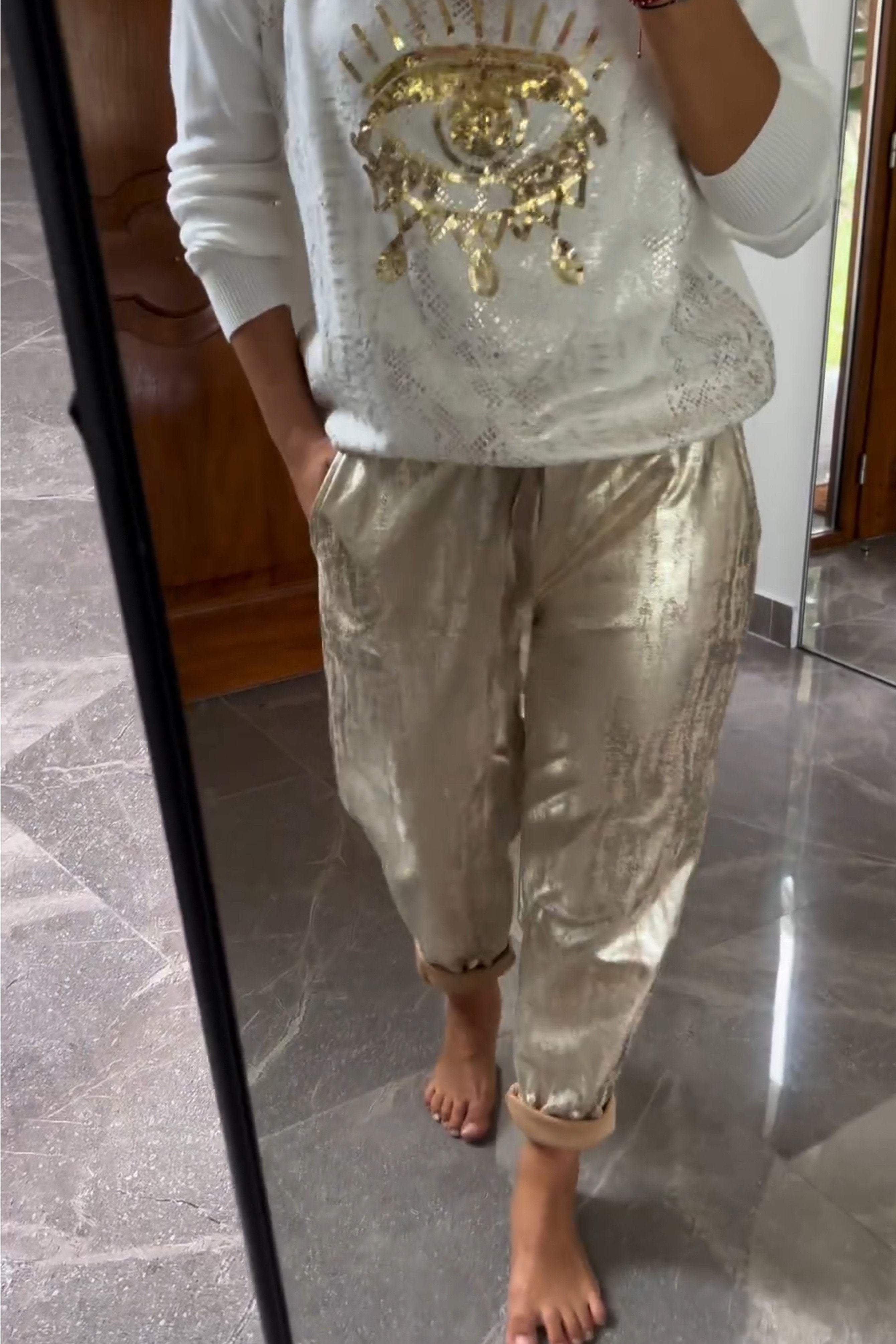 Fashionable Sequin Top And Bronzing Trousers Two-piece Set-Comfort & Reliable