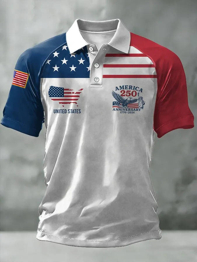 Men's American 250th Anniversary Print Casual Polo Shirt