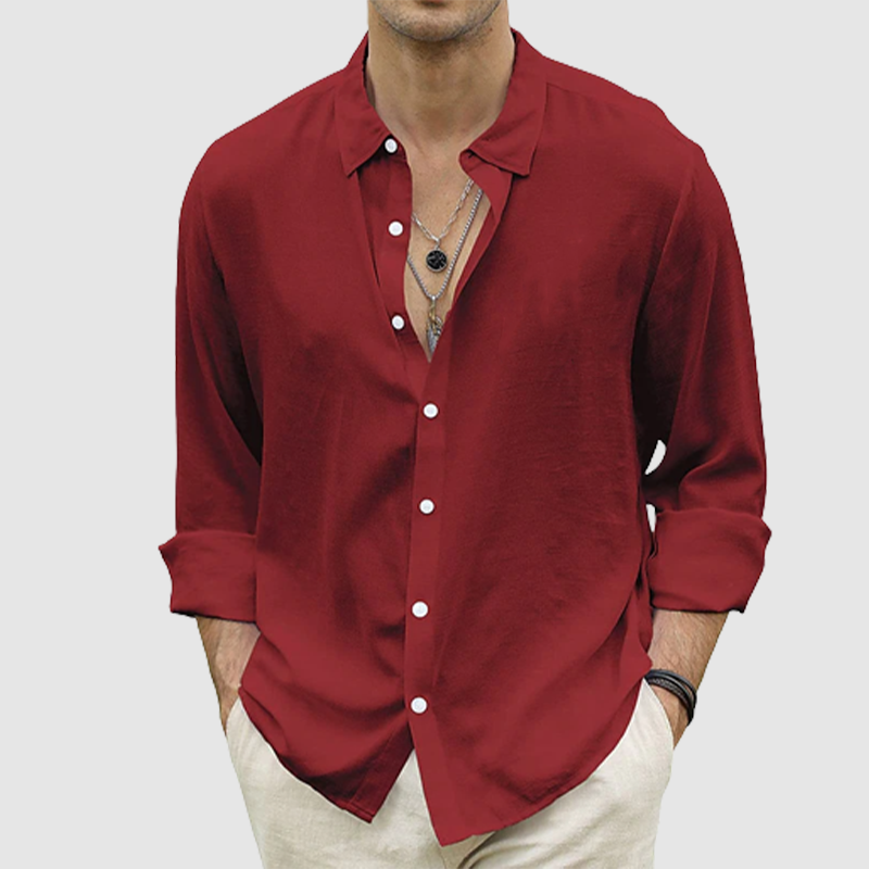 Men's summer casual button-up shirt long sleeve solid color holiday shirt-Comfort & Reliable