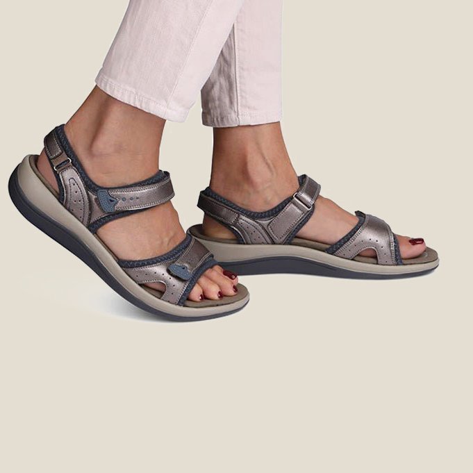 Last Day 70% OFF - Women's Casual Comfortable Leather Arch Support Flat Open Toe Velcro Sandals-Comfort & Reliable