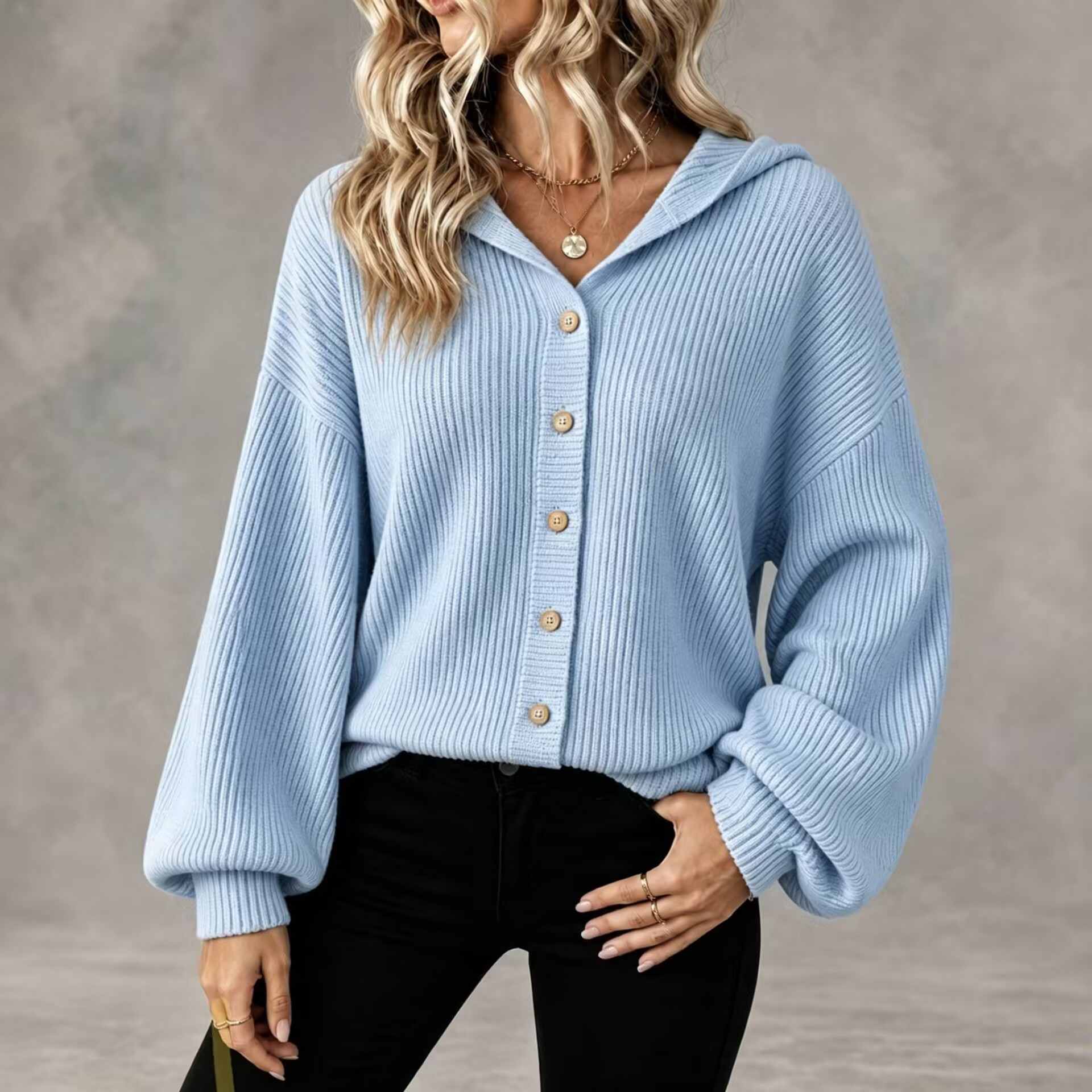 Women’s Hooded Knit Cardigan, Relaxed Fit Button Front Sweater Jacket Casual Outerwear