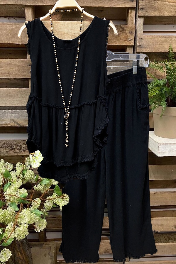 Sleeveless O-neck Vest Wide Leg Pants Suit-Comfort & Reliable