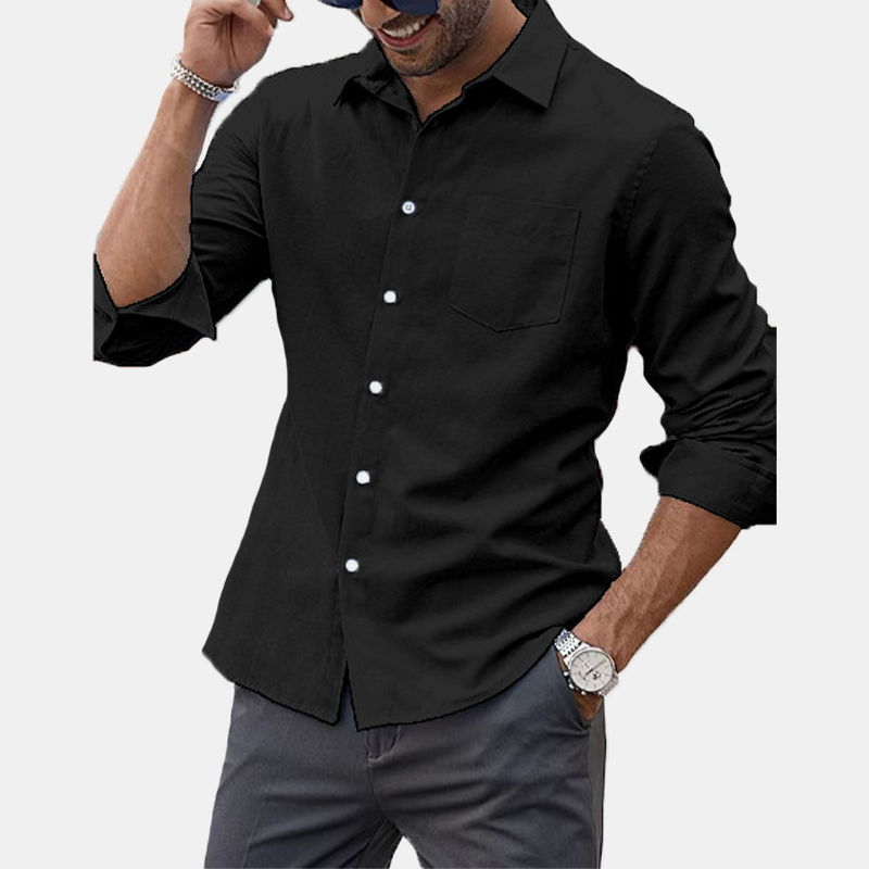 Men's lapel long sleeve solid color shirt-Comfort & Reliable