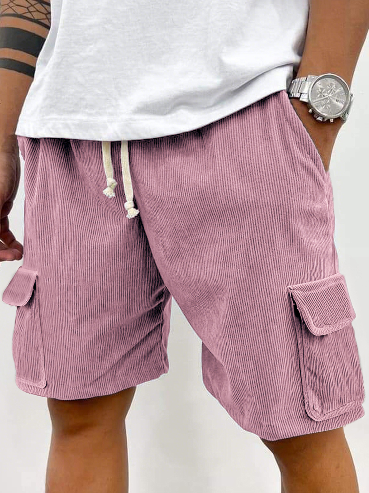 Men's Corduroy Stylish Multi-Pocket Lace Up Utility Casual Cargo Shorts-Comfort & Reliable