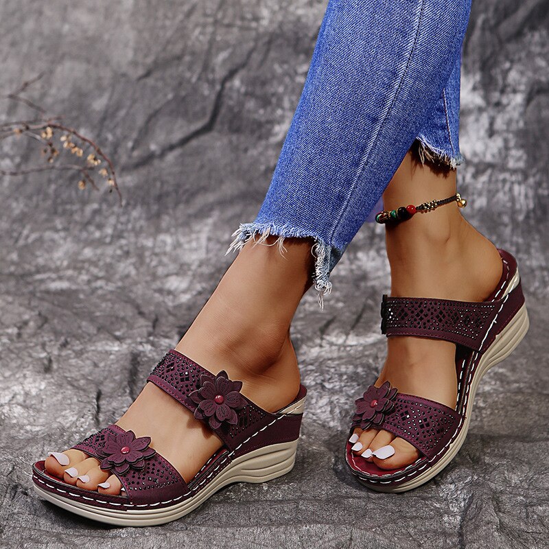 Women Casual Shoes Vintage Flower Fish Mouth Sandals-Comfort & Reliable