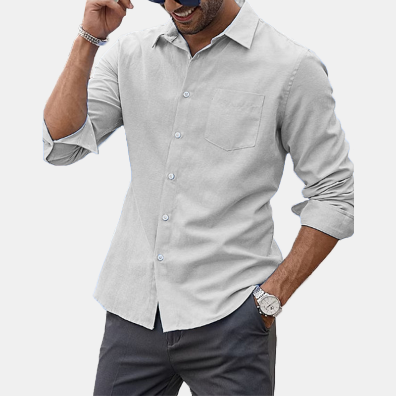 Men's lapel long sleeve solid color shirt-Comfort & Reliable