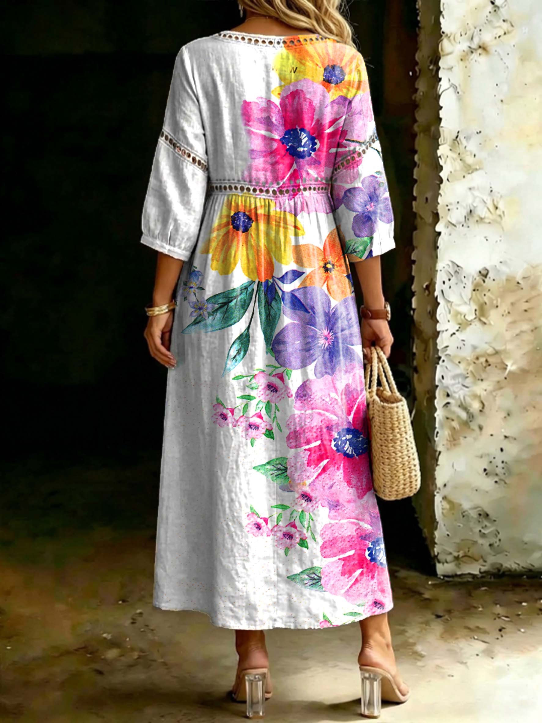 Women's Colorful Floral Casual Stylish Vacation Cotton Dress
