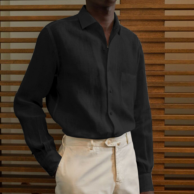 Men's classic casual cotton linen solid color shirt-Comfort & Reliable